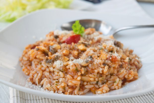 Tomaten-Pilz-Reispfanne